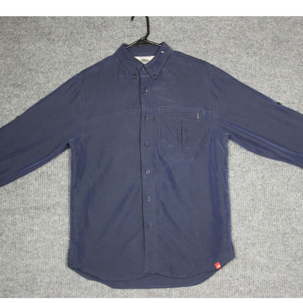 The North Face Mens S P Button Up Long Sleeve Shirt Blue Modal Polyester